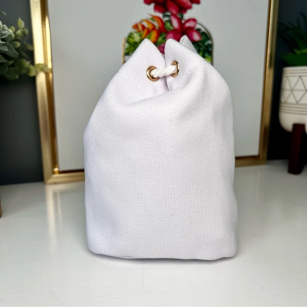 Dior White Canvas Drawstring Cosmetic Pouch with Gold Logo - Picture 3 of 6